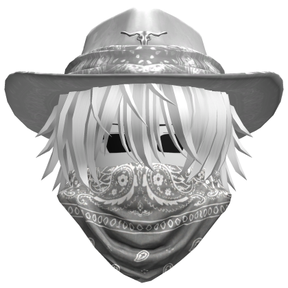 White Cowboy Hat with Mask + Neck Scarf