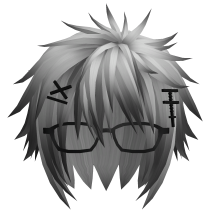 Silver Messy Emo Boy Hair w Glasses & Cross Clips