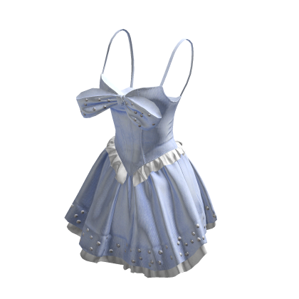 BB Blue Flowy Silk Dress w/ bow Coquette Girl thumbnail