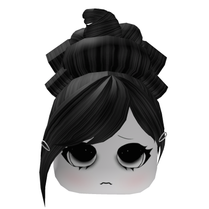 Black Y2K Messy Bun Hair w/ Cute Sad Face Roblox item