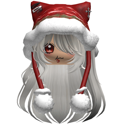Long Black and White hair cute Christmas hat Y2k