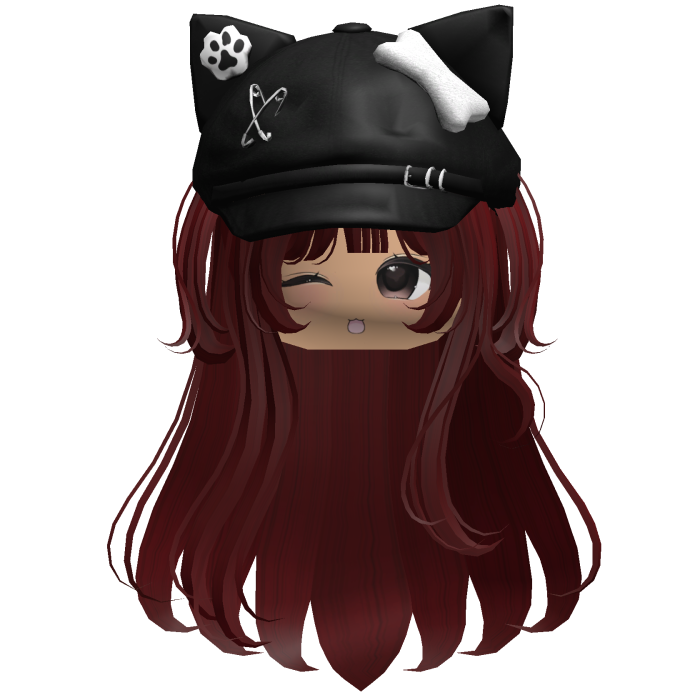 Kawaii Kitty Beret Red Hair w/ Wink Face