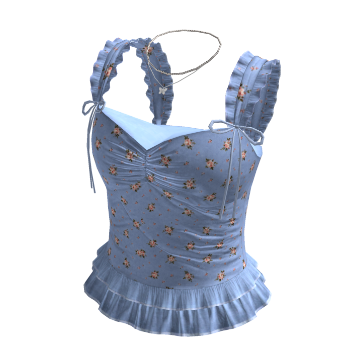 Floral Ruffle Strap Corset Top (Blue)
