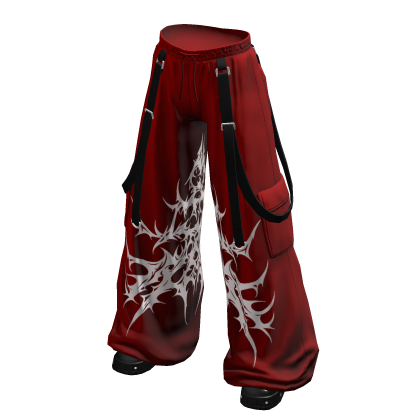Y2K Red Cargo Strap Pants Strapped Baggy Shoes thumbnail
