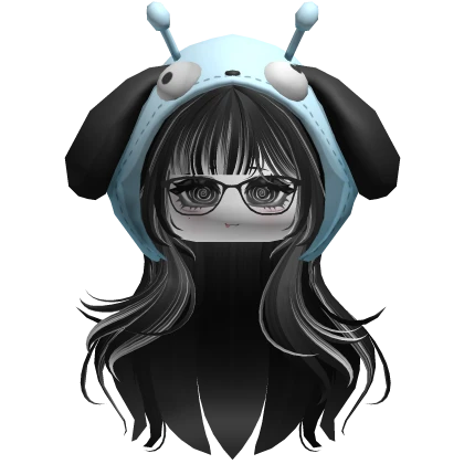 Black&White Wavy Lush Hair w/ Alien Gir Hood Roblox item render