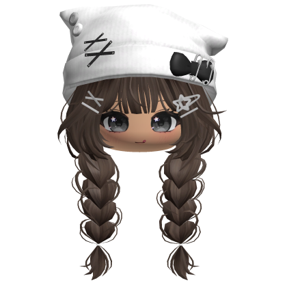 🍀Cute Girl Braided w/Cat Beanie(Brown&White) Roblox item