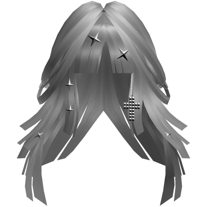 Grey Silver Goth Punk Layered Long Hair w/ Cross