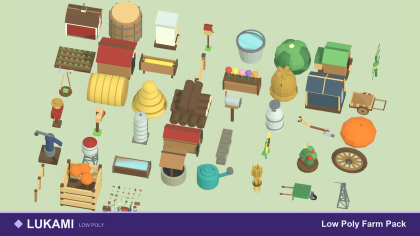 Low Poly Farm Barn Silo Windmill Tractor x42 preview 1