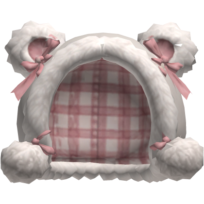 Cute Pink Plaid Fluffy Bear Hood Roblox item