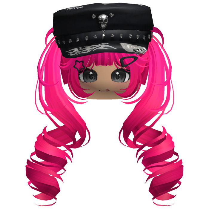 Hot Pink Skull Y2K Cap Twirly Hair