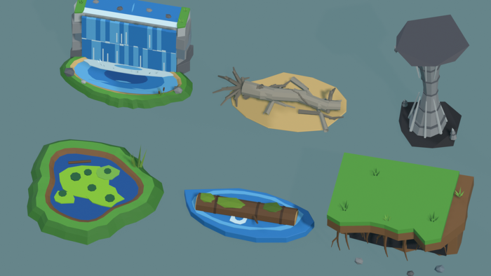 Low Poly Nature Pack x60 Waterfall Pond Cave Vine preview 4