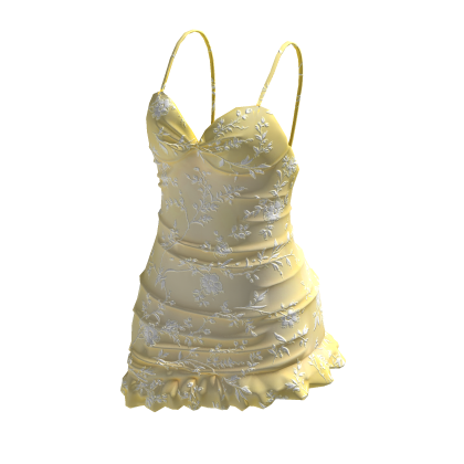 Yellow Vintage Ruffled Floral Mini Dress thumbnail