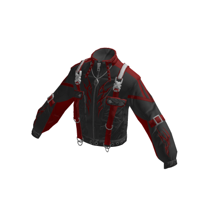 Tribal Buckle Strap Zip Jacket (Grey & Red)