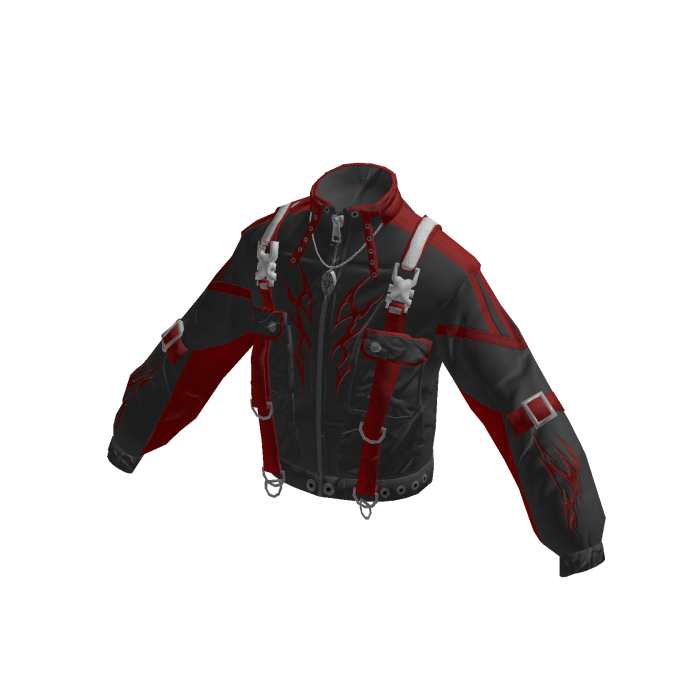 Tribal Buckle Strap Zip Jacket (Grey & Red)