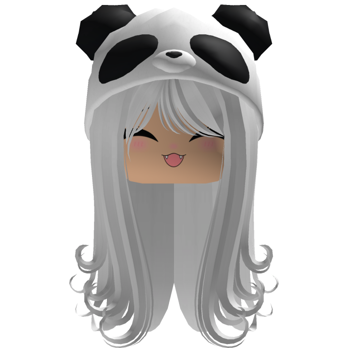 Long White Hair With Curls W/ Panda Hat