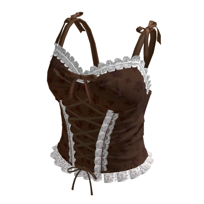 Coquette Floral Lace Up Corset Top (Brown)