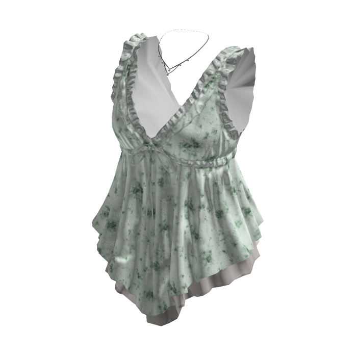 Coquette Floral Babydoll Top w/ Necklace (Green)