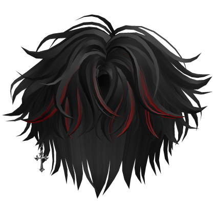 Black&Red Messy Middle Part Hair w/ Earring