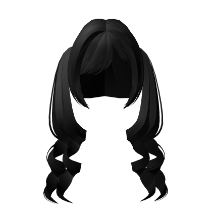 ♡ : long black curly doll pigtails Roblox item
