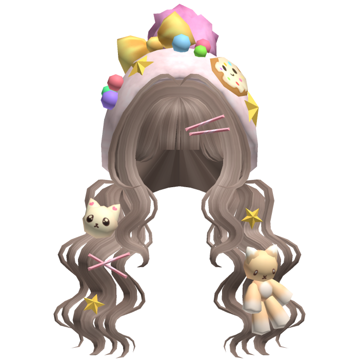 Kawaii Candy Kitty Curly Plushie Pigtails in Brown