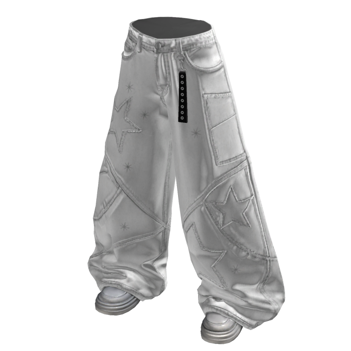 Baggy Pants with Star Outlines (White)