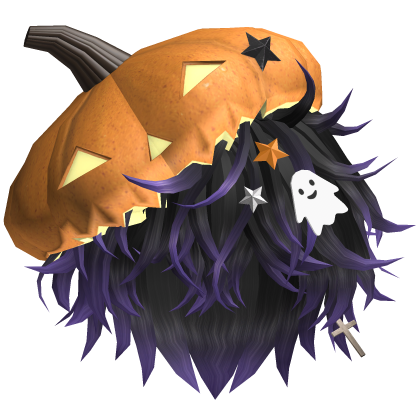 HALLOWEEN PUMPKIN HAT HAIR BLACK PURPLE Roblox item