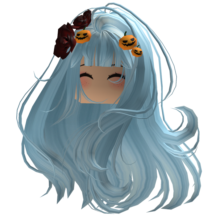 Blue Wavy Gothic Rose & Pumpkin Hair w/ Face