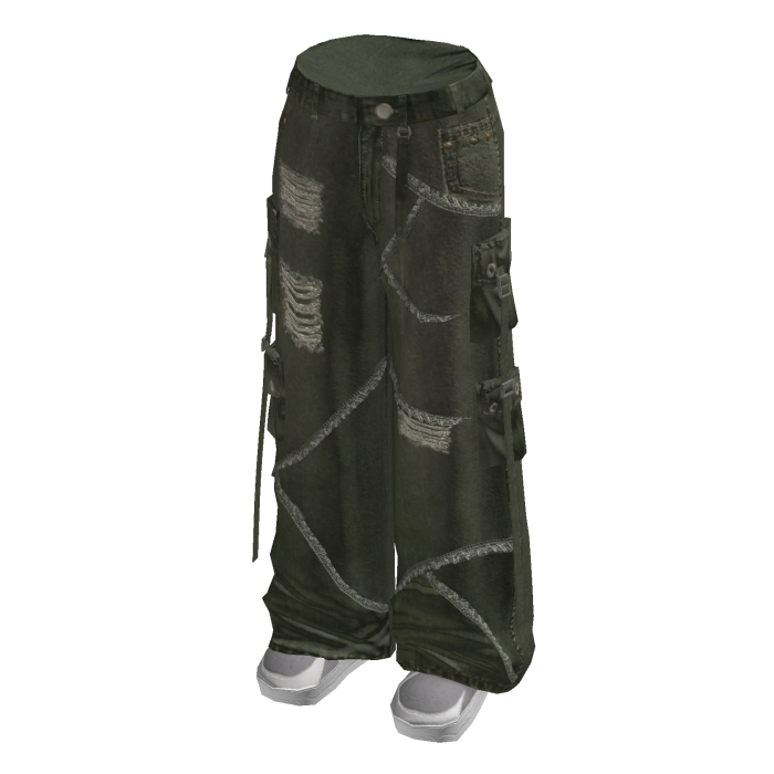 Strapped Baggy Jeans w/ Sneakers (Green)