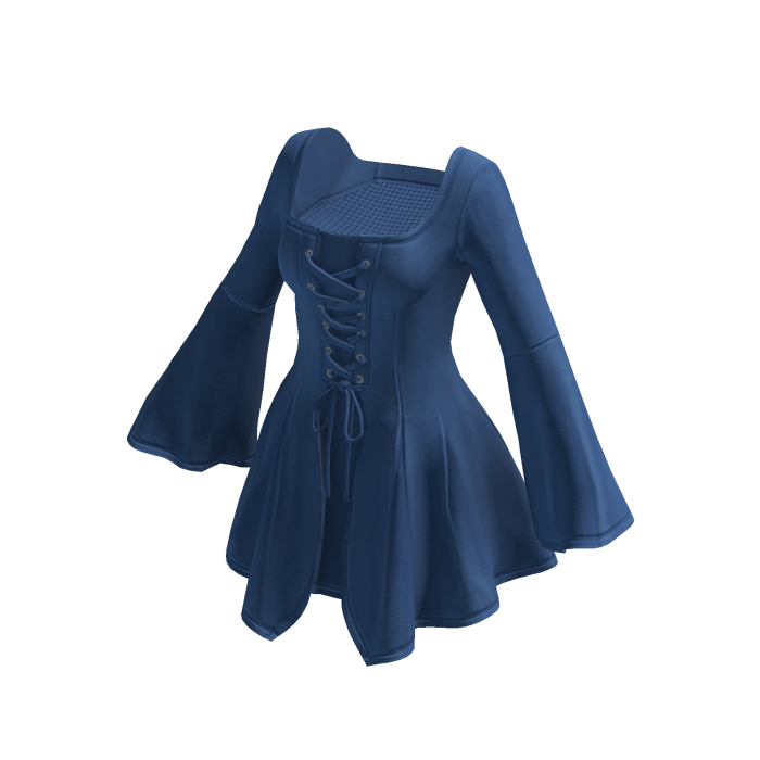 Lace Up Bell Sleeve Mini Dress (Navy)