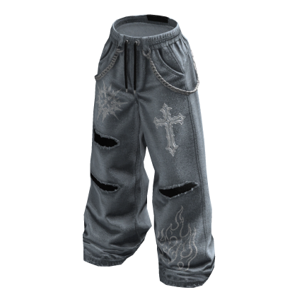 Grunge Chain Baggy Pants (Light Blue)