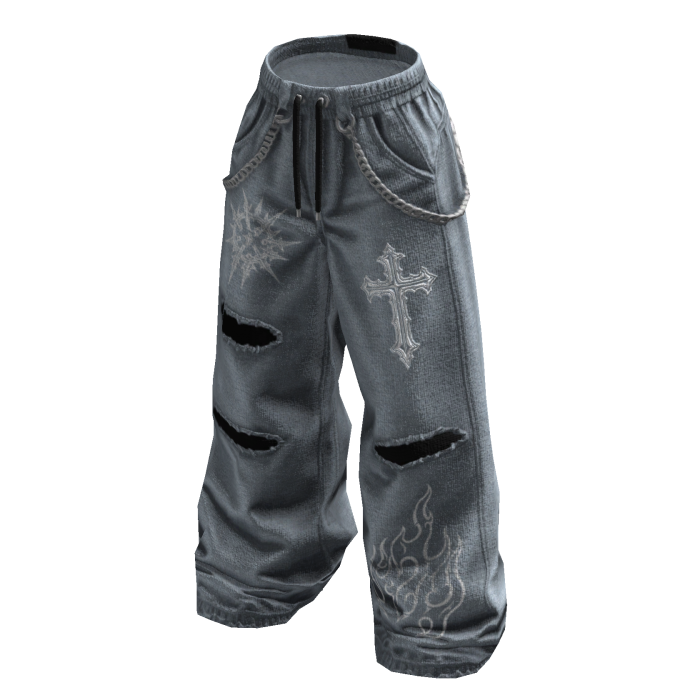 Grunge Chain Baggy Pants (Light Blue)