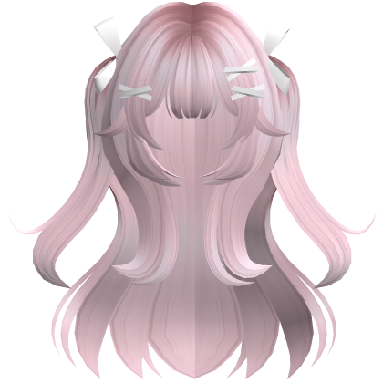 Light Pink Cute Wavy Pigtails w/ Ribbon Clips