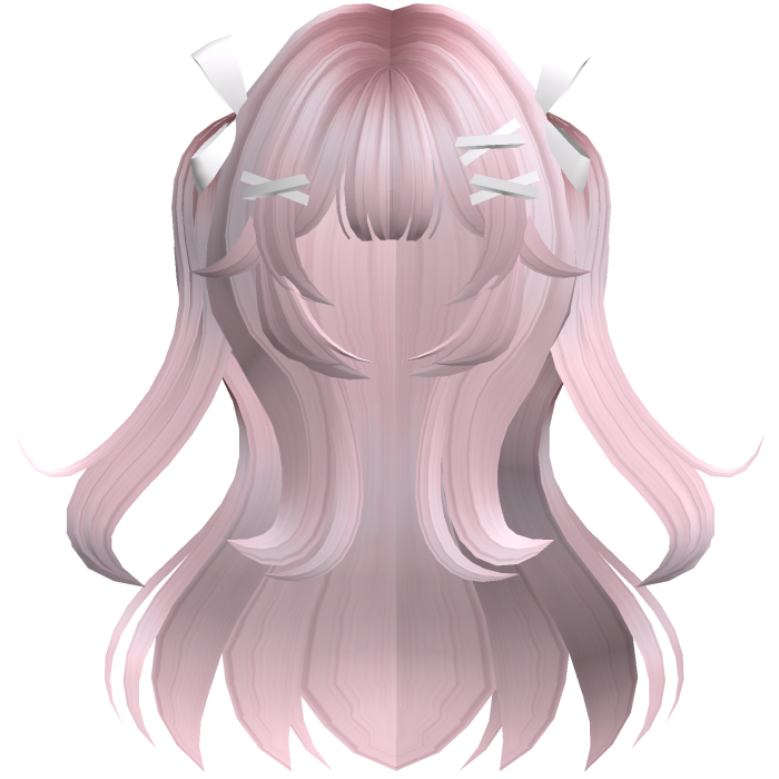 Light Pink Cute Wavy Pigtails w/ Ribbon Clips