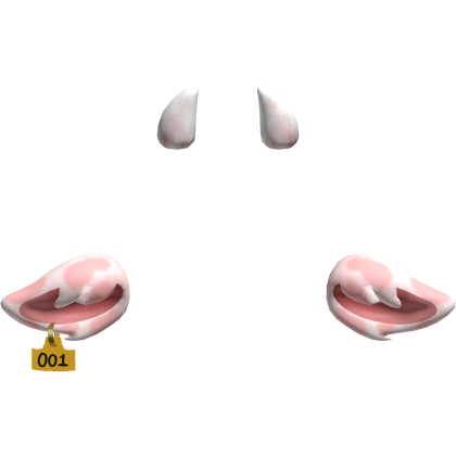 Furry Cow Ears With Ear Tag & Horns | Pink & white Roblox item