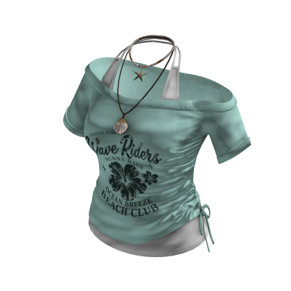 Off Shoulder Graphic Top (Teal)
