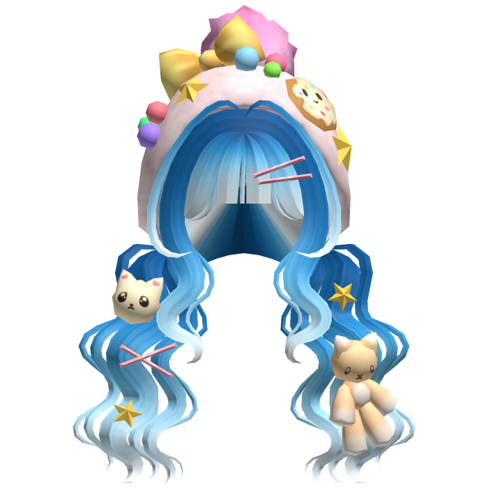 Kawaii Candy Kitty Curly Plushie Pigtails in Blue