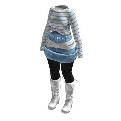 Dark Y2K Striped Sweater Gothic Tights (WhiteBlue)