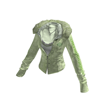 Y2K Fur Trim Jacket w/ Necklace (Green)
