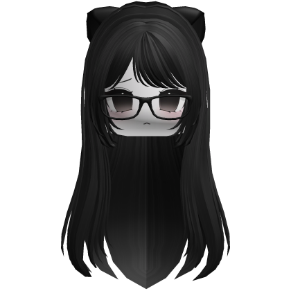 Cute anime black hair moe face glasses