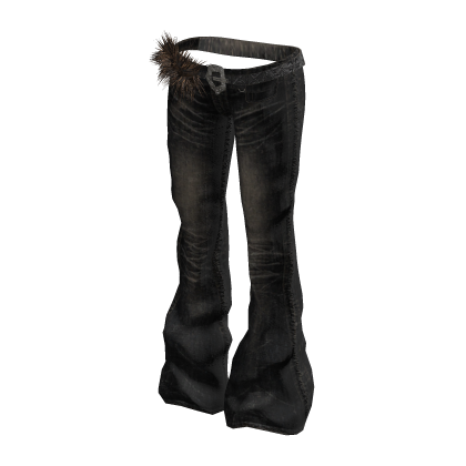 Y2K Flared Jeans w/ Fur Belt (Dark Washed Denim)