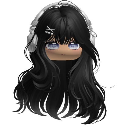 Cute Straight Hair w/ Headphones (Black) Roblox item
