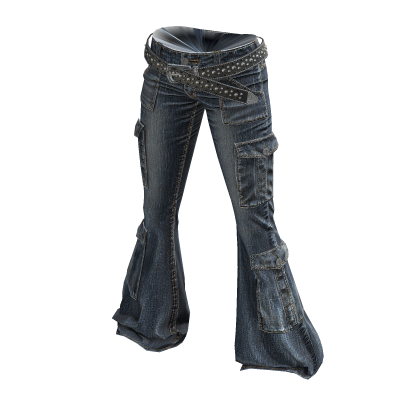 ✦ Y2K Washed Belted Flare Jeans Light DeepBlue ✦