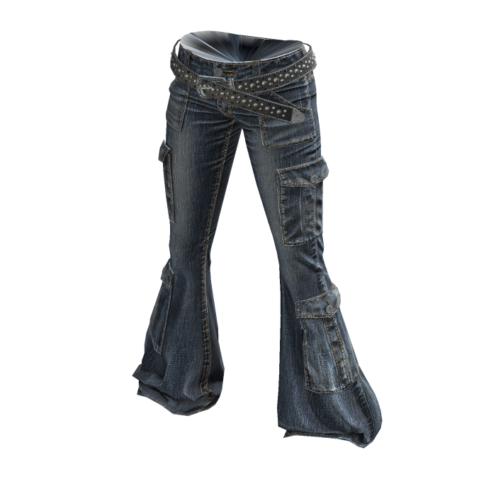 ✦ Y2K Washed Belted Flare Jeans Light DeepBlue ✦