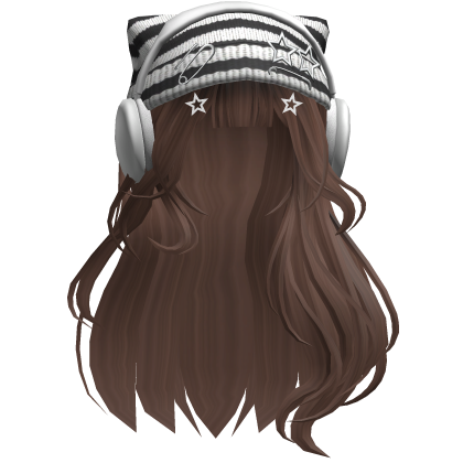 Grunge soft hair w/ cat beanie headphones in Brown Roblox item