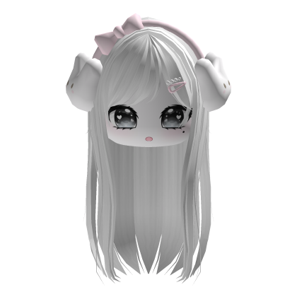 White Kawaii Vkei Moe Hair W/ Pink  Headband