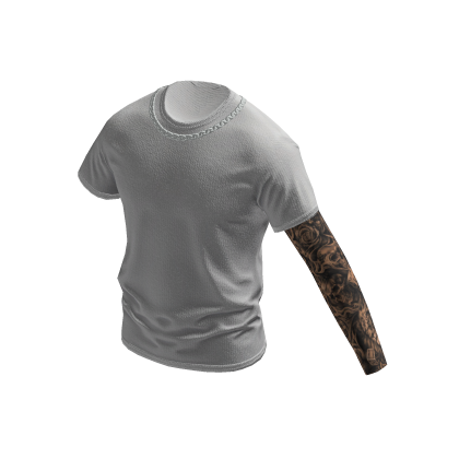 White Shirt w/ One Arm Tattoo Sleeve & Chain