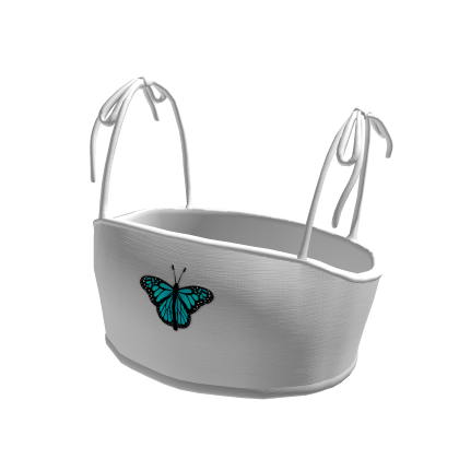 🦋 Blue Butterfly Y2K Crop Top - White