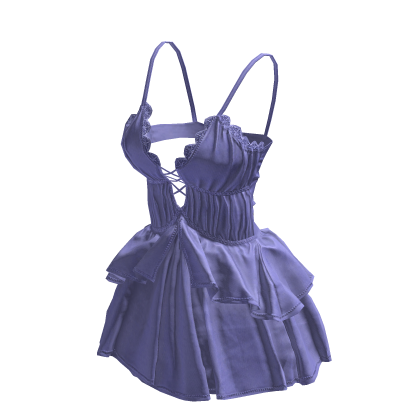 BB Purple Cute Ribbon Strap Ruffle Dress