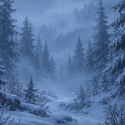 Snowy Winter Forest Blue Mist Nature background Roblox item render