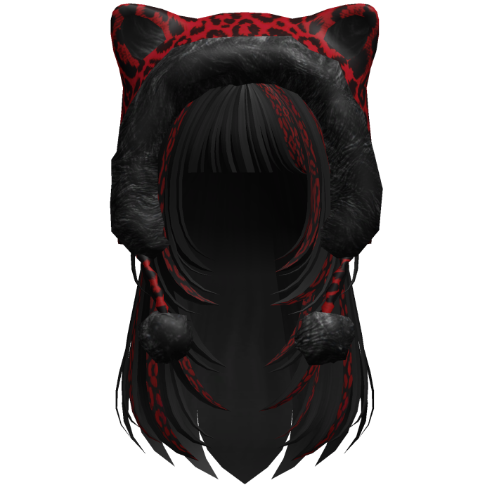 Black & Red Leopard Print Hair w/ Kitty Hood